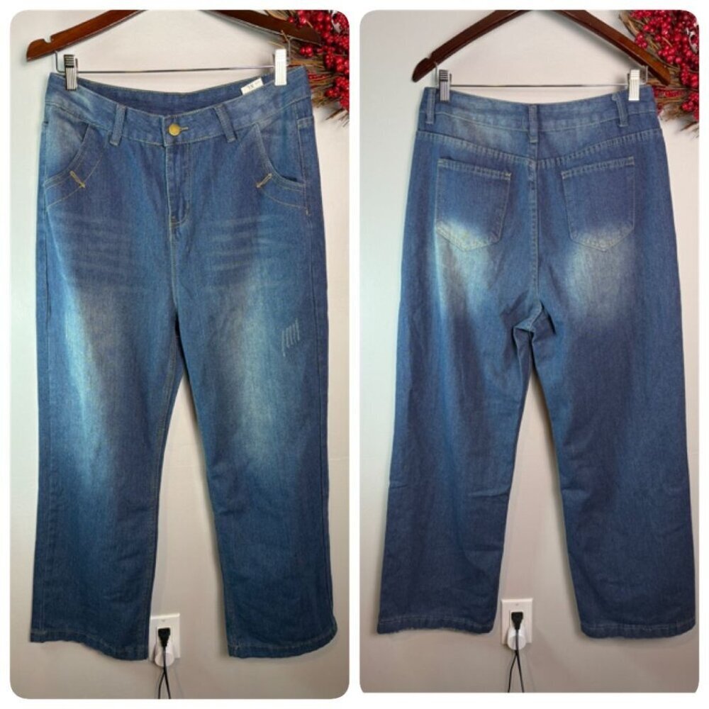 65.Tahari Tunnel Neck Sweater XL - Staight Leg Jean XL Outfit SET Red Denim Blue - Picture 2 of 15